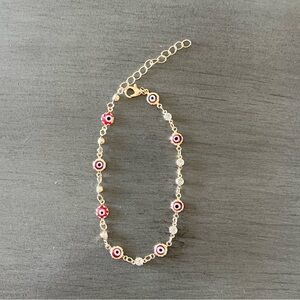 Red Evil Eye & Rhinestone Charm Chain 10" Anklet Ankle Bracelet Protection Boho